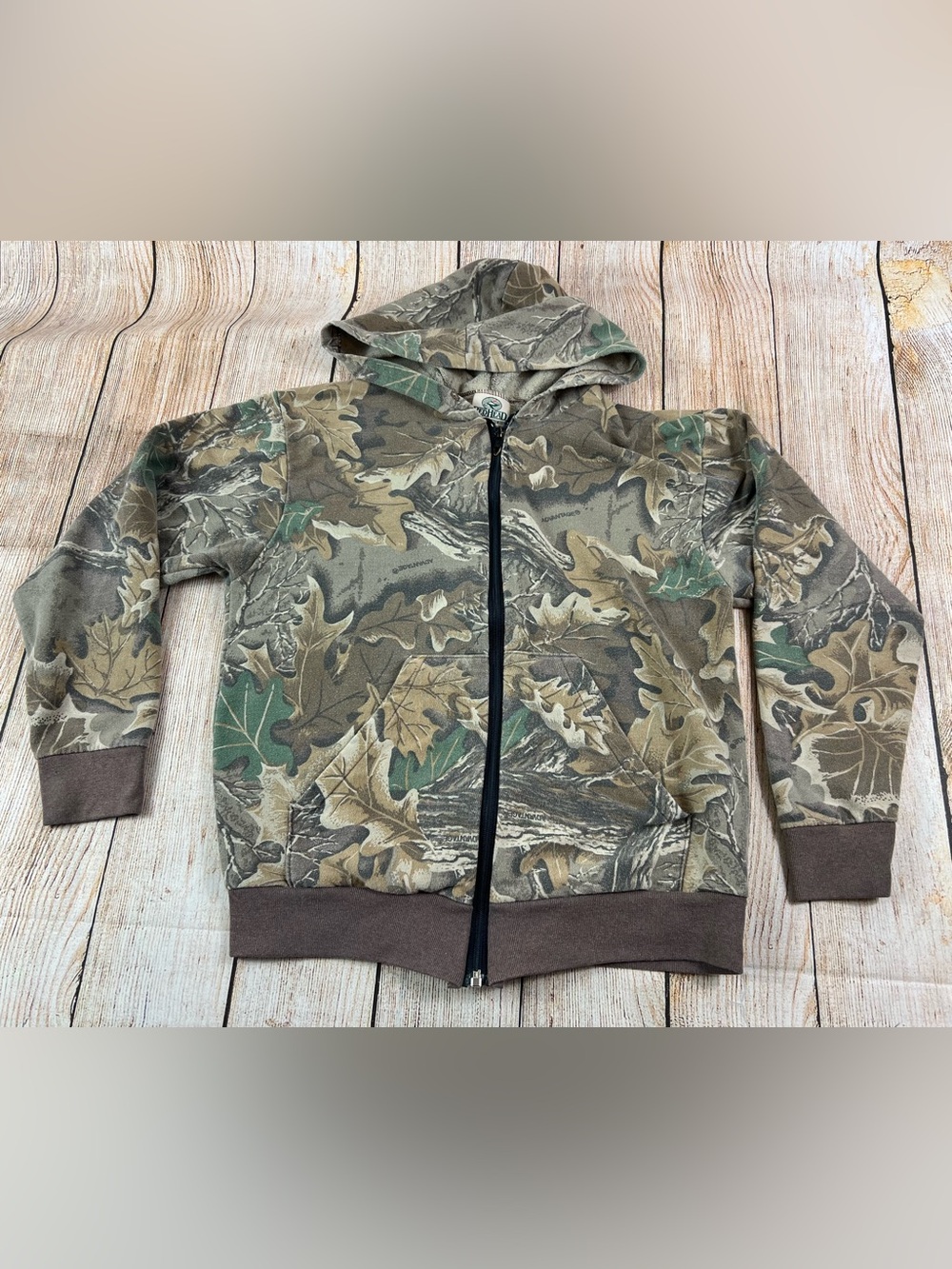 Vintage Redhead Advantage Camo Leaf Pattern Hoodie Jacket Size Youth XL